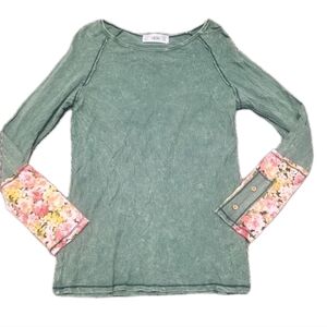 ABLE Green Floral Cuff Top Sz M
